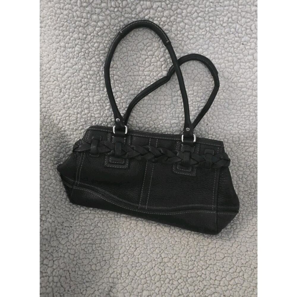 COACH Vintage Hampton Black Pebbled Leather Satchel Tote Braided - Picture 5 of 6